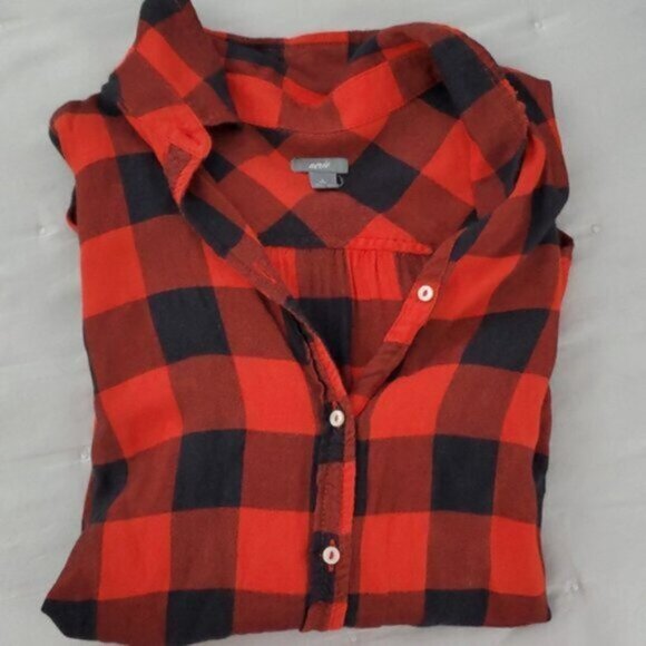 Aerie Soft Red + Black Plaid Cotton Shirt- S - Picture 10 of 16